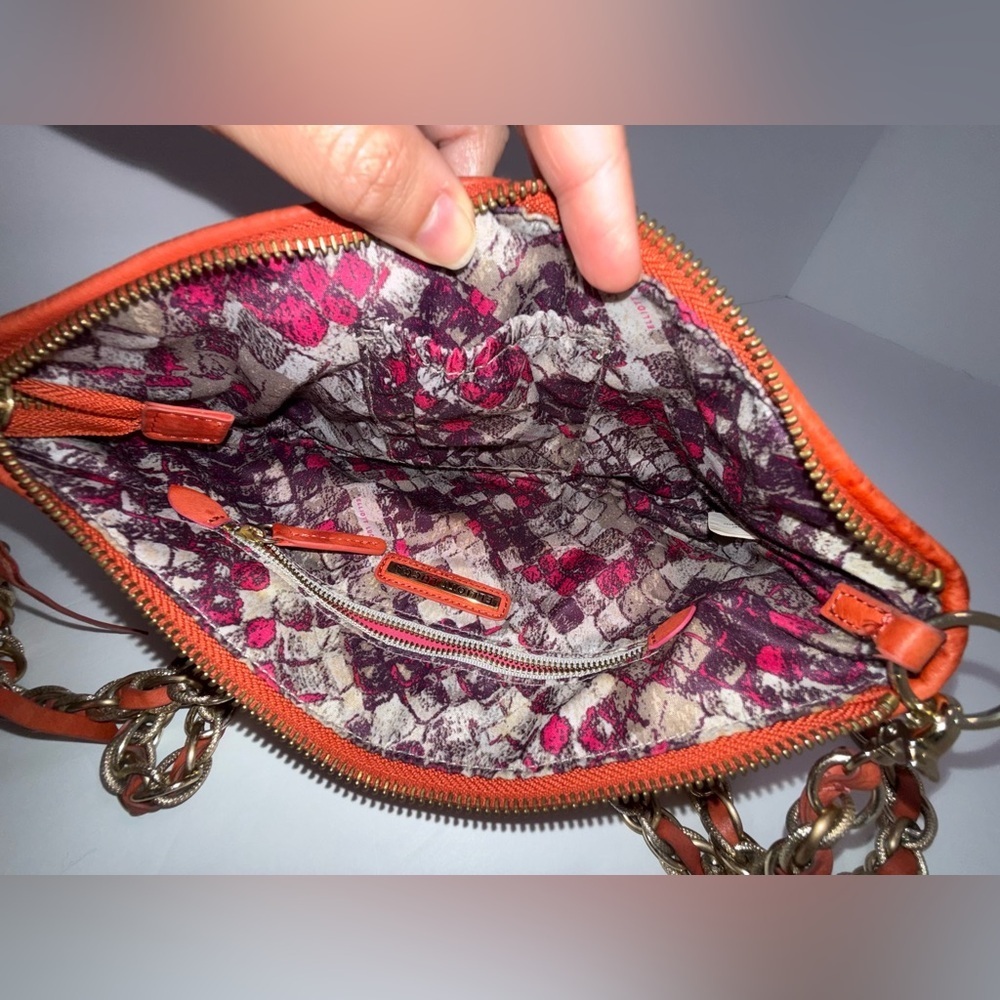 Elliott Lucca Woven Leather Chain Crossbody Bag Orange Gold - Picture 8 of 9